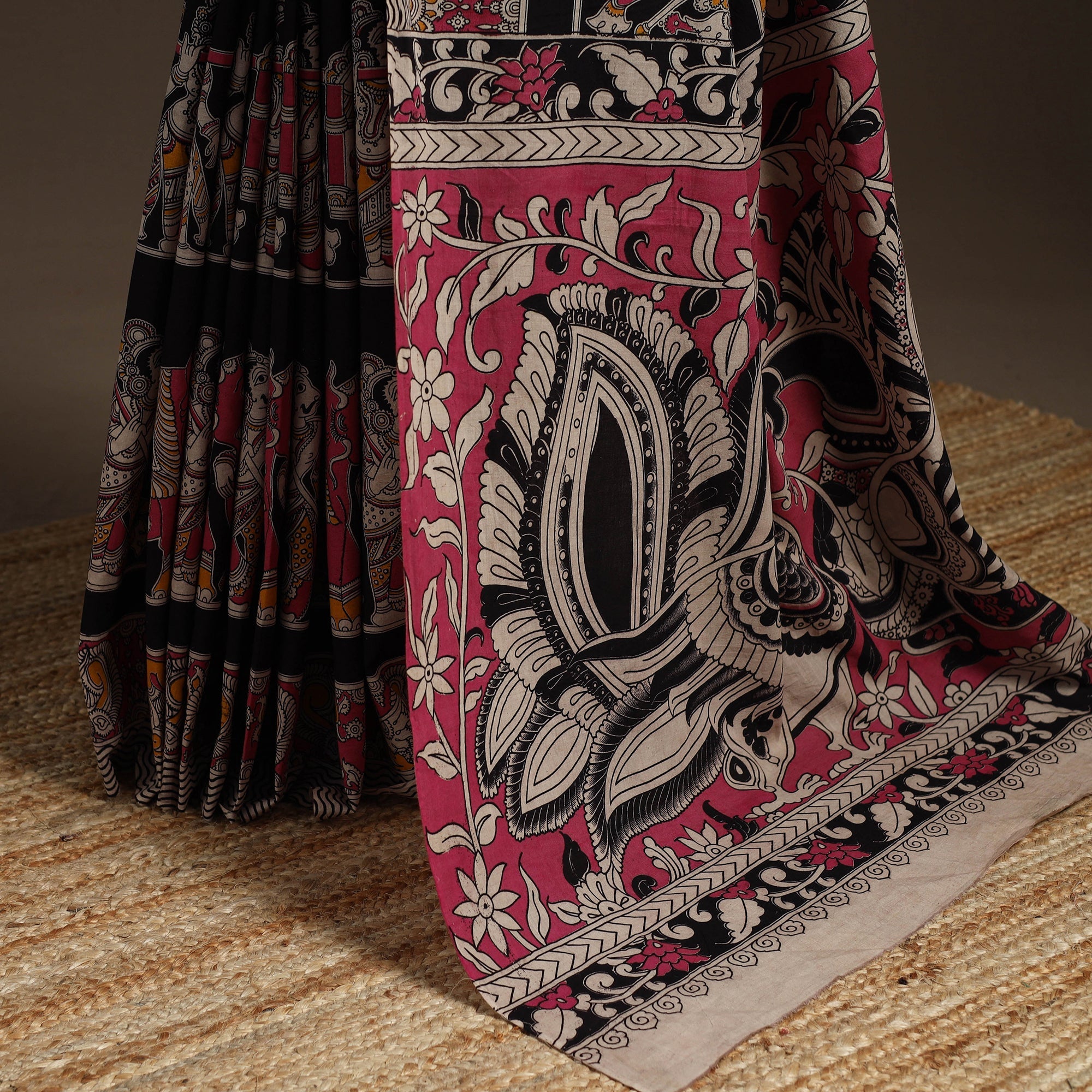 Printed cotton kalamkari saree 23 - handcrafted