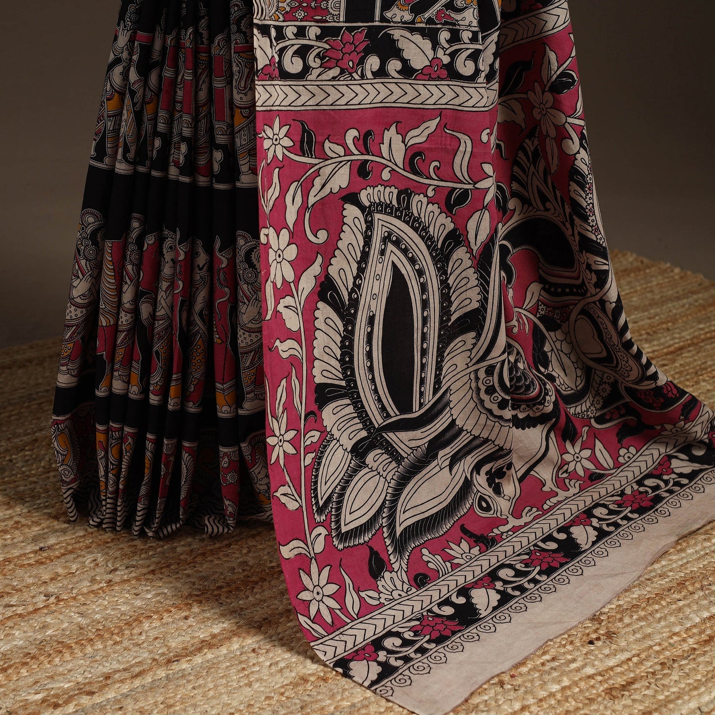 Printed cotton kalamkari saree 23 - handcrafted