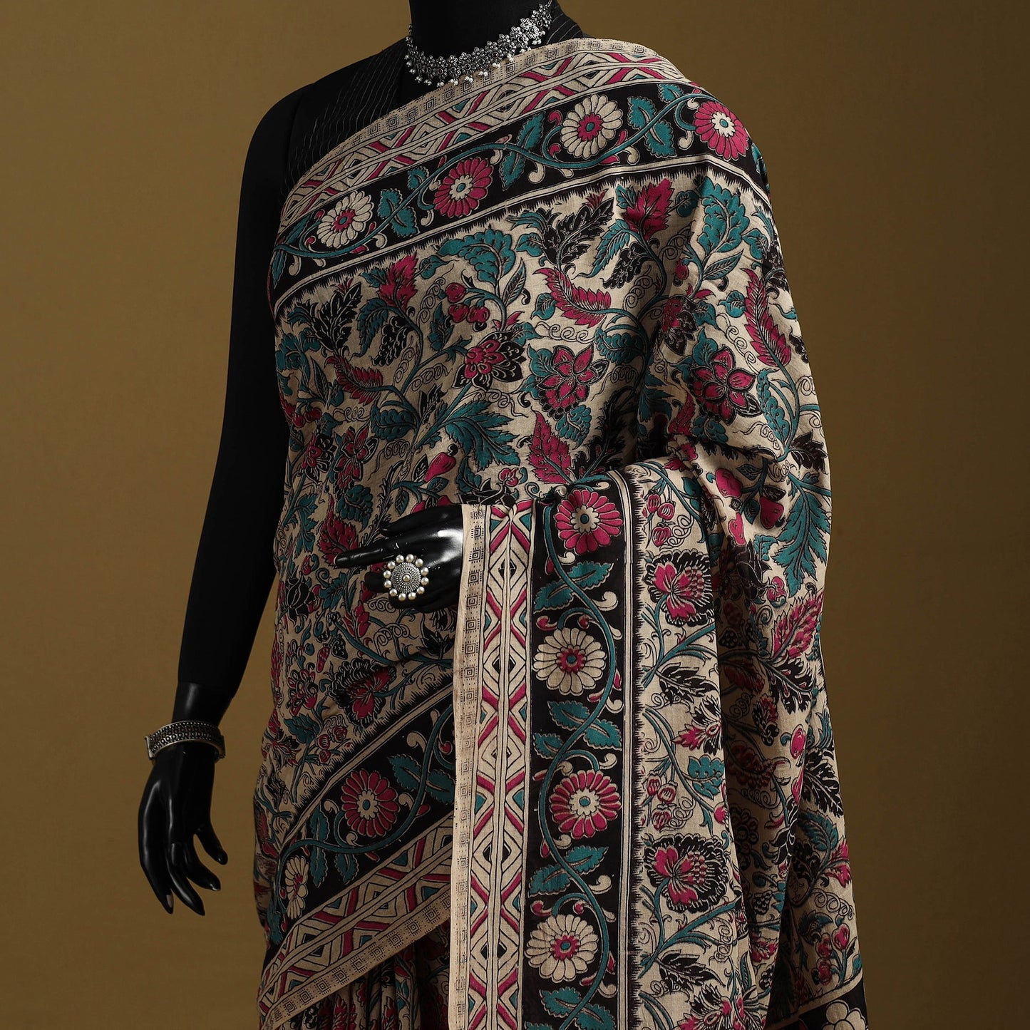 Printed cotton kalamkari saree 23 - handcrafted