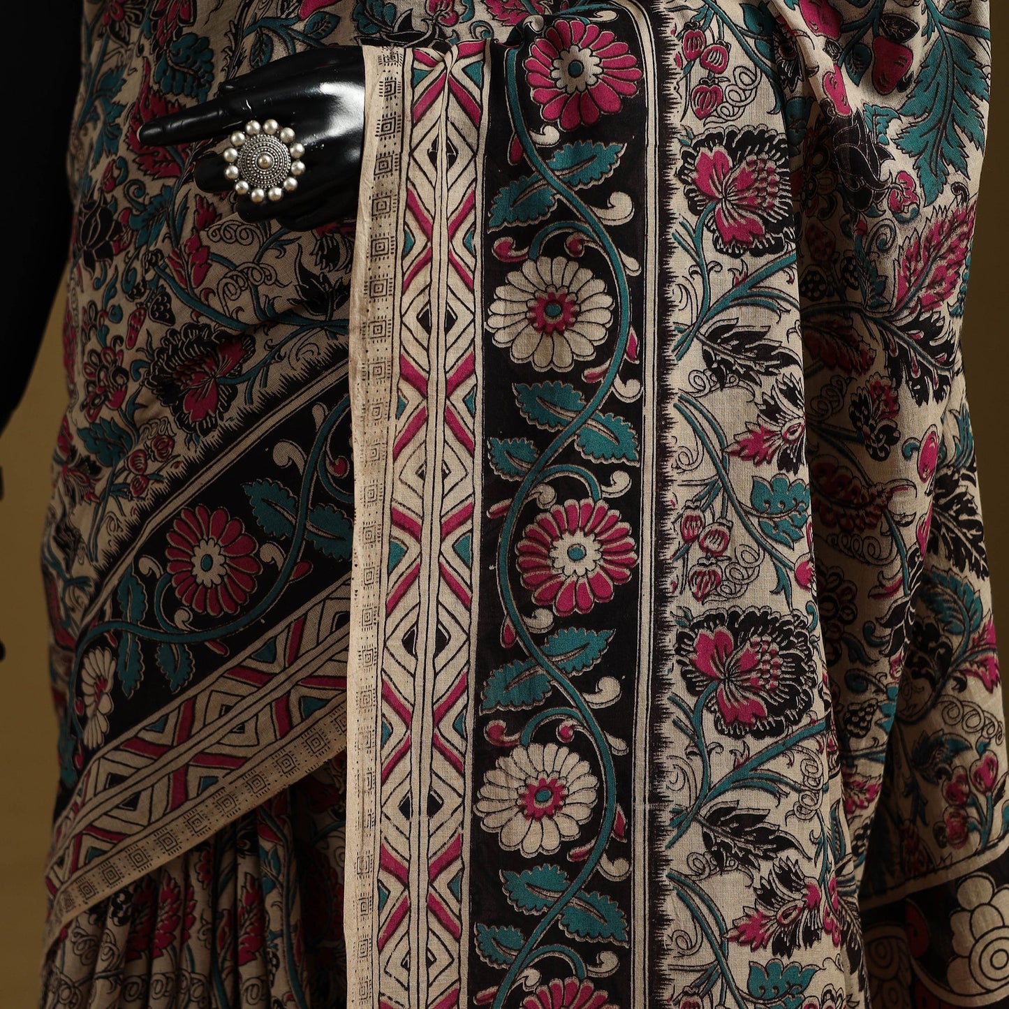 Printed cotton kalamkari saree 23 - handcrafted