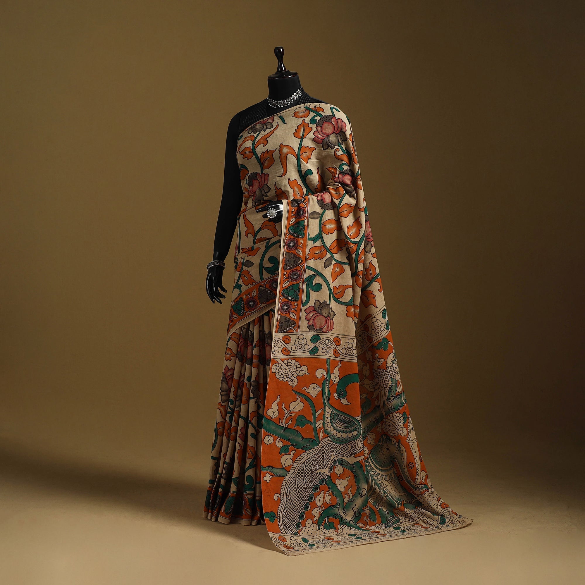 Printed cotton kalamkari saree 40 - handcrafted