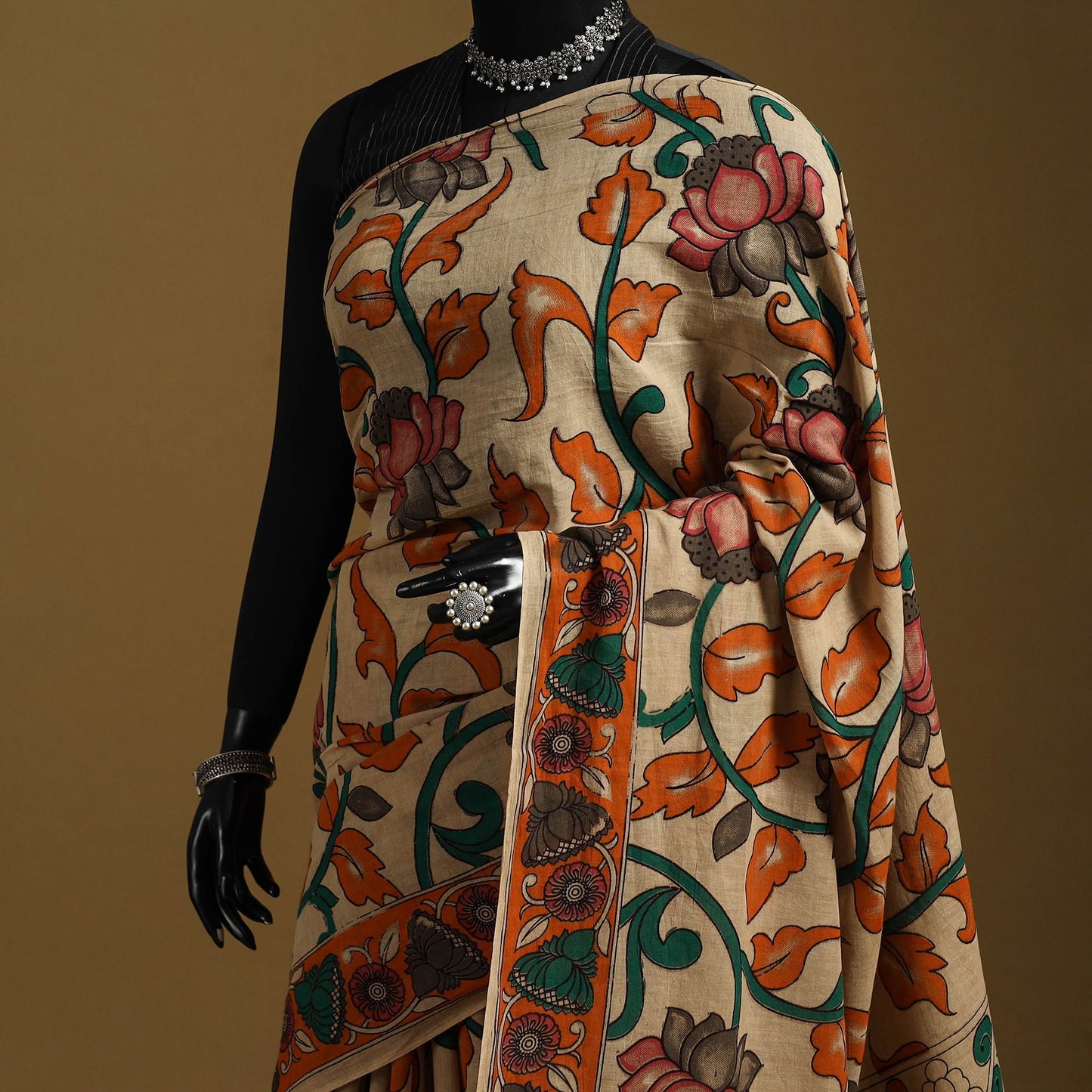 Printed cotton kalamkari saree 40 - handcrafted