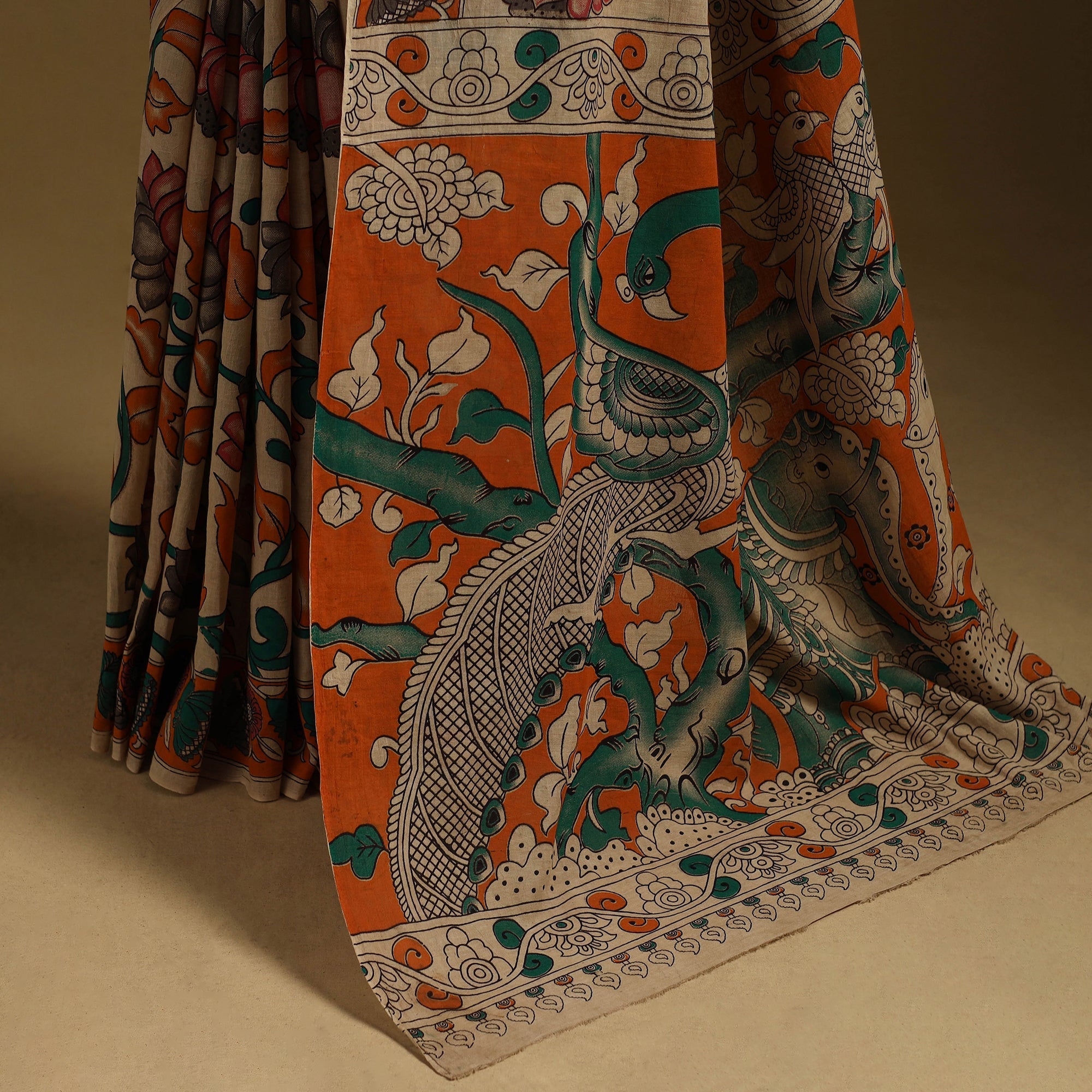 Printed cotton kalamkari saree 40 - handcrafted