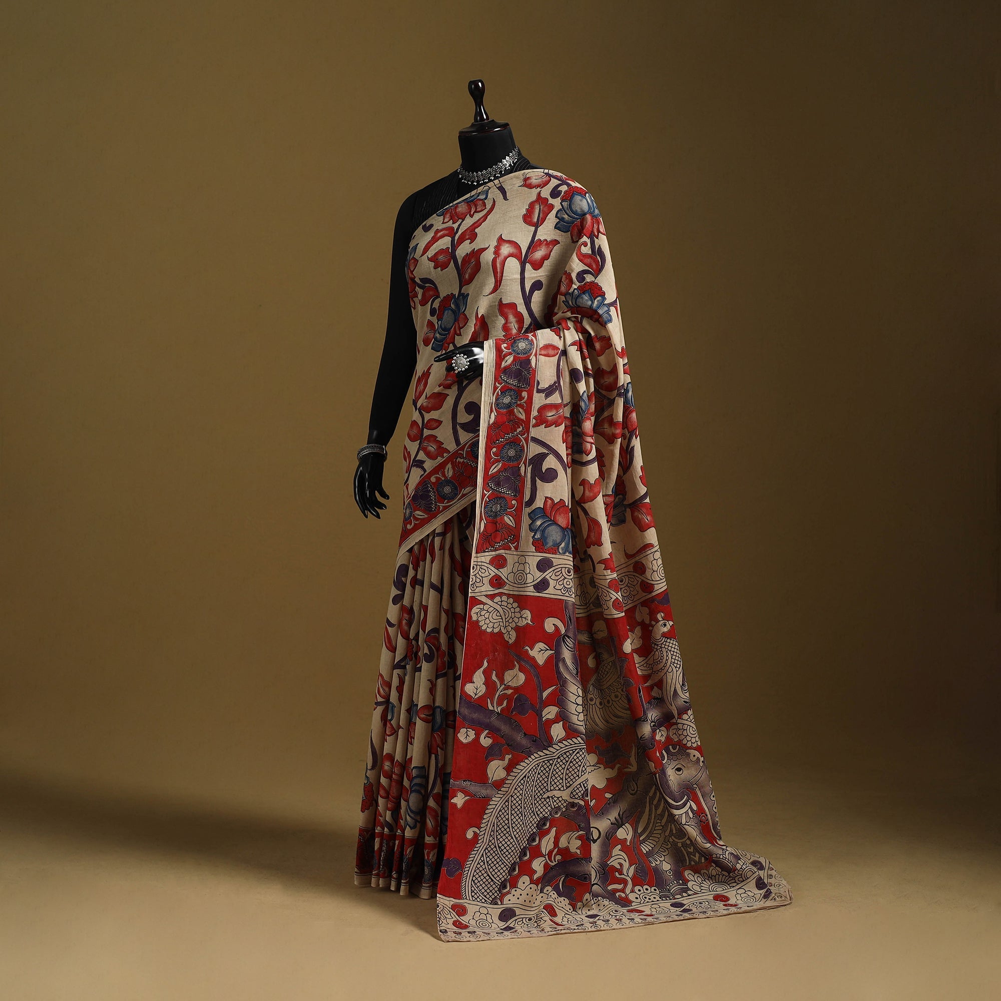 Printed cotton kalamkari saree 44 - handcrafted