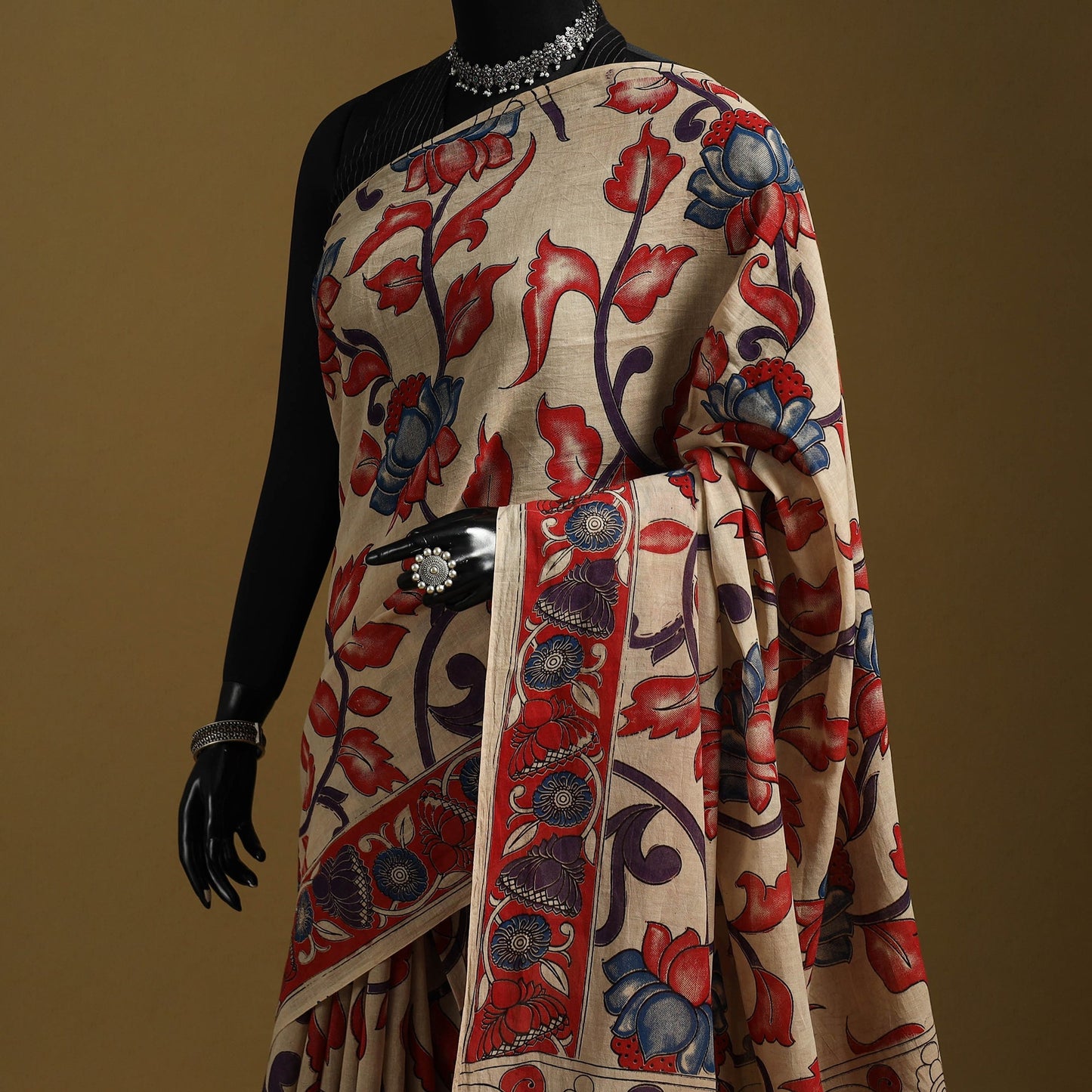 Printed cotton kalamkari saree 44 - handcrafted