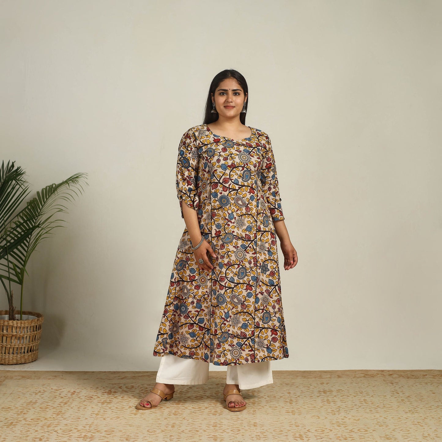 Buy Multicolor Printed Cotton A-Line Kalamkari Kurta