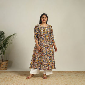 Buy Multicolor Printed Cotton A-Line Kalamkari Kurta