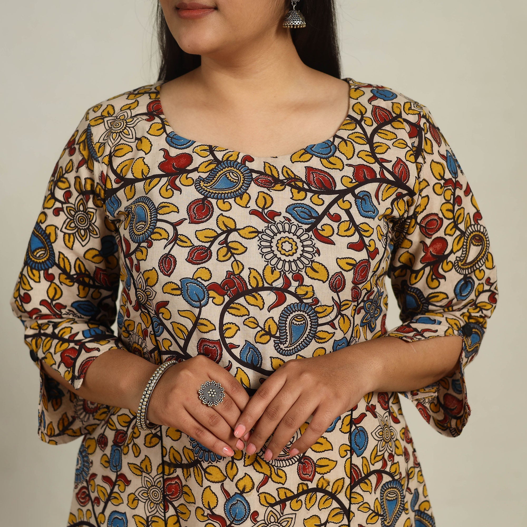 Buy Multicolor Printed Cotton A-Line Kalamkari Kurta