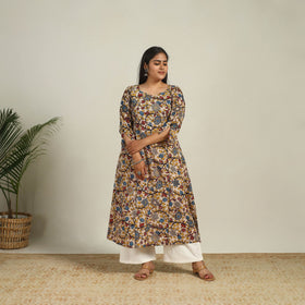 Buy Multicolor Printed Cotton A-Line Kalamkari Kurta