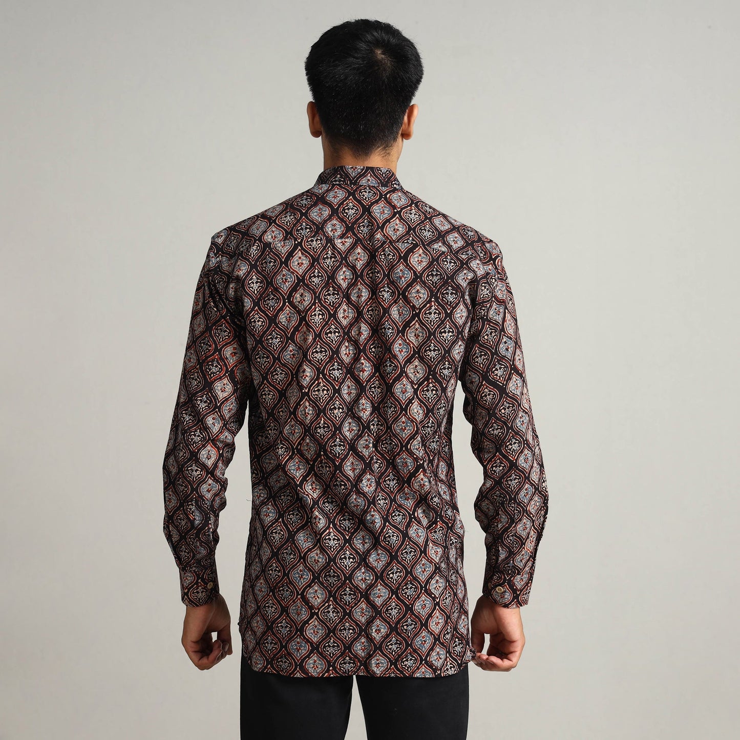  Ajrakh Block Printed Cotton Men Full Sleeve Shirt 14 