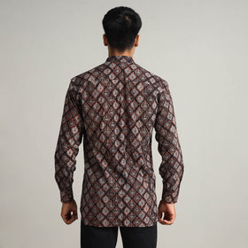  Ajrakh Block Printed Cotton Men Full Sleeve Shirt 14 