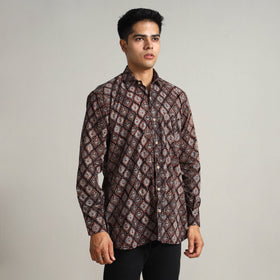  Ajrakh Block Printed Cotton Men Full Sleeve Shirt 14 