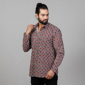 Ajrakh Block Printed Cotton Men Full Sleeve Shirt