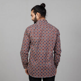Ajrakh Block Printed Cotton Men Full Sleeve Shirt