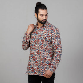  Ajrakh Block Printing Cotton Men Full Sleeve Shirt 
