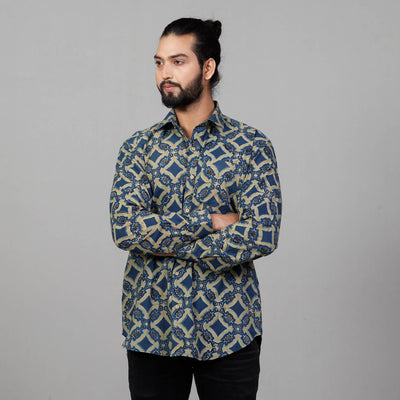  Ajrakh Block Printed Cotton Men Full Sleeve Shirt 