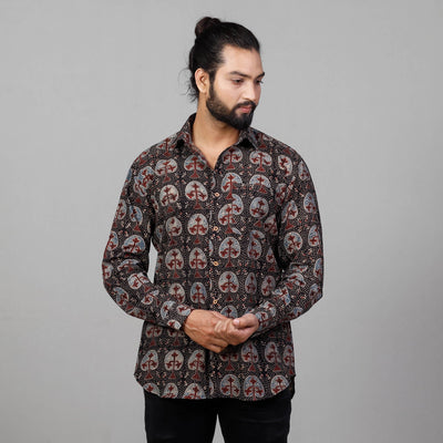 Ajrakh Block Printed Cotton Men Full Sleeve Shirt