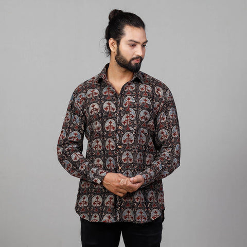 Ajrakh Block Printed Cotton Men Full Sleeve Shirt