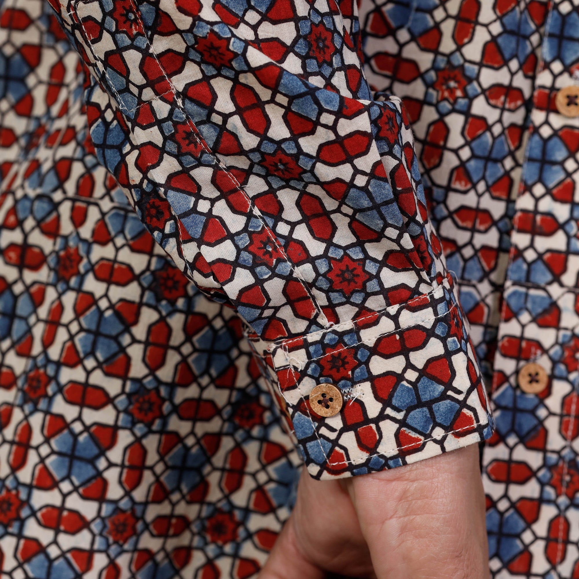 Ajrakh Block Printed Cotton Men Full Sleeve Shirt