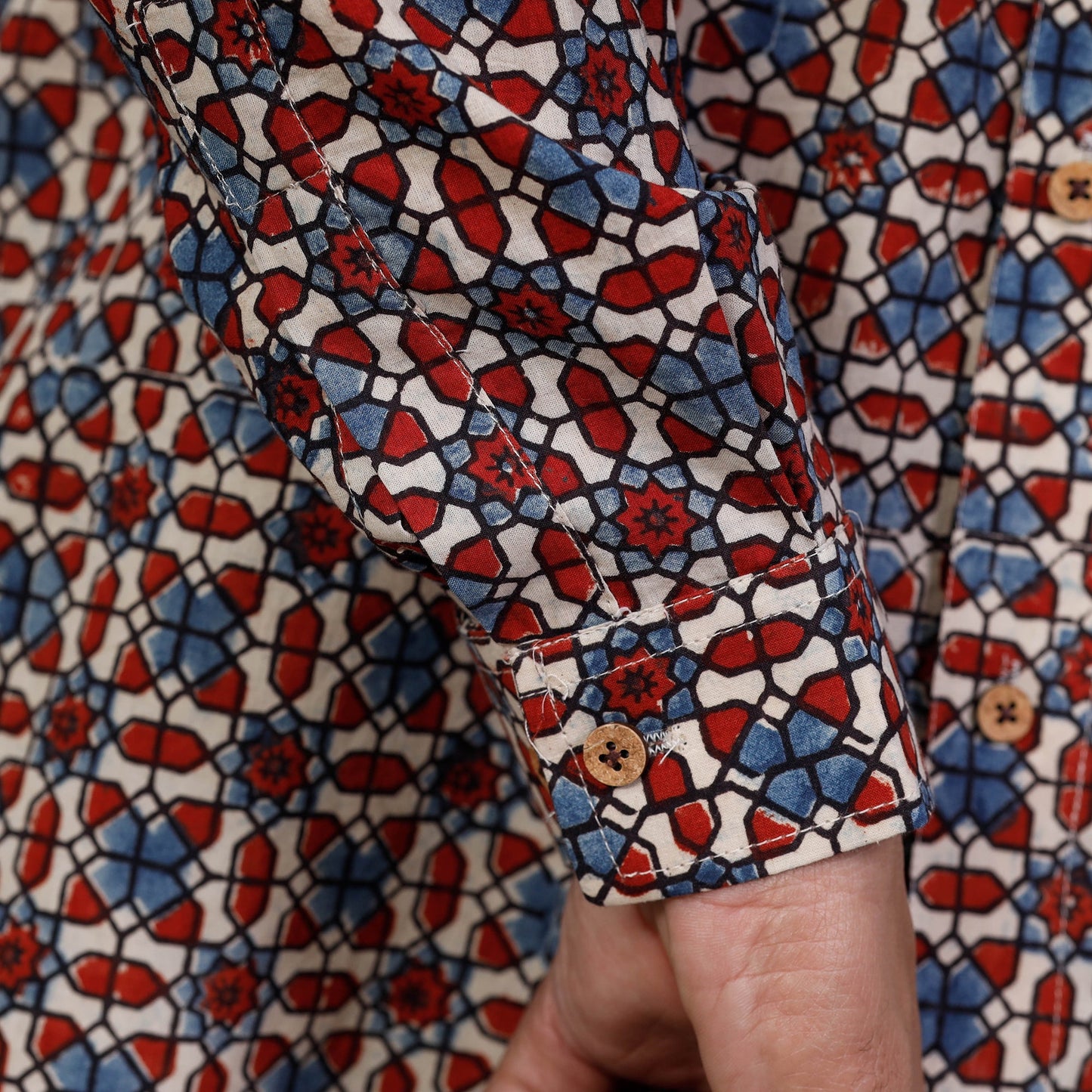 Ajrakh Block Printed Cotton Men Full Sleeve Shirt