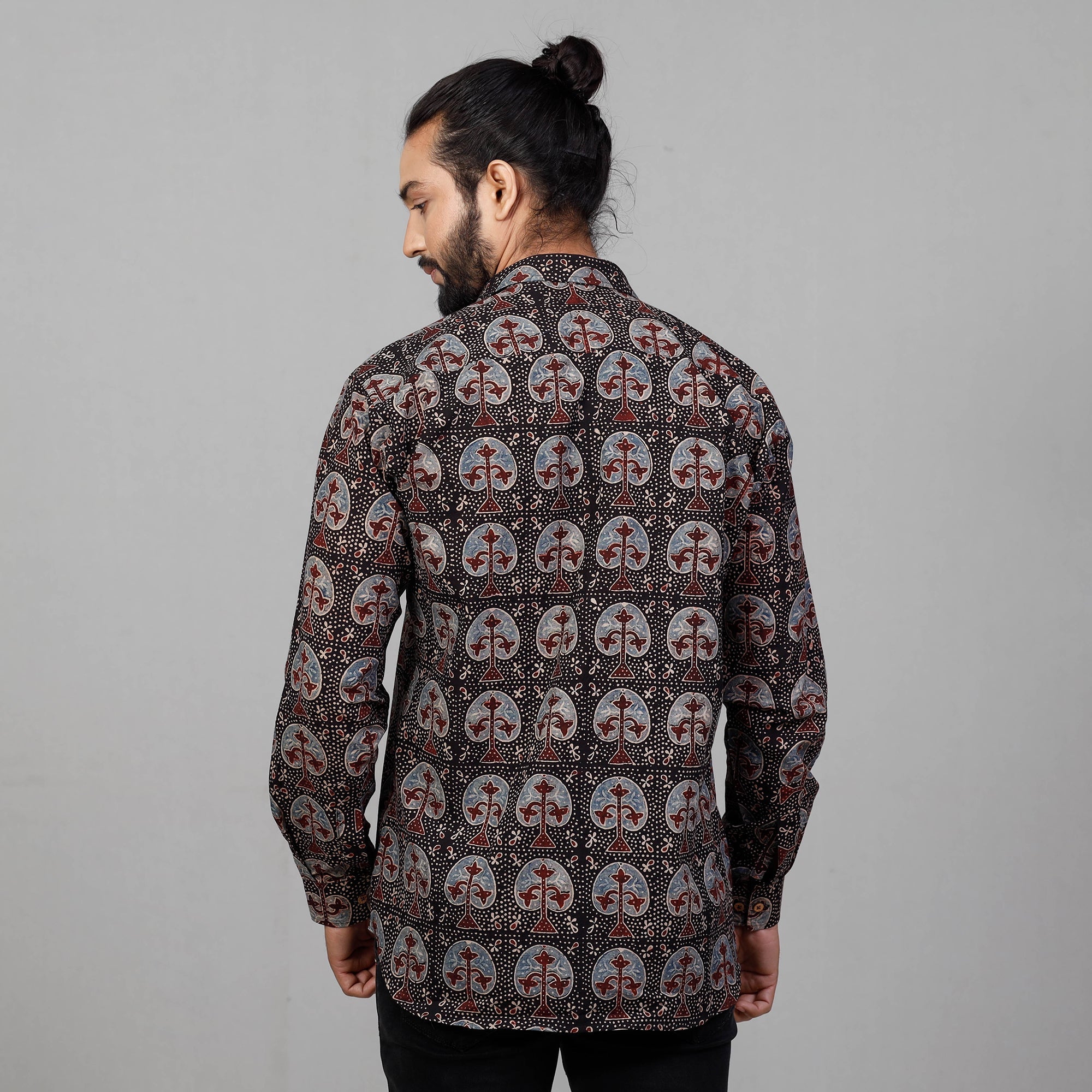 Ajrakh Block Printed Cotton Men Full Sleeve Shirt