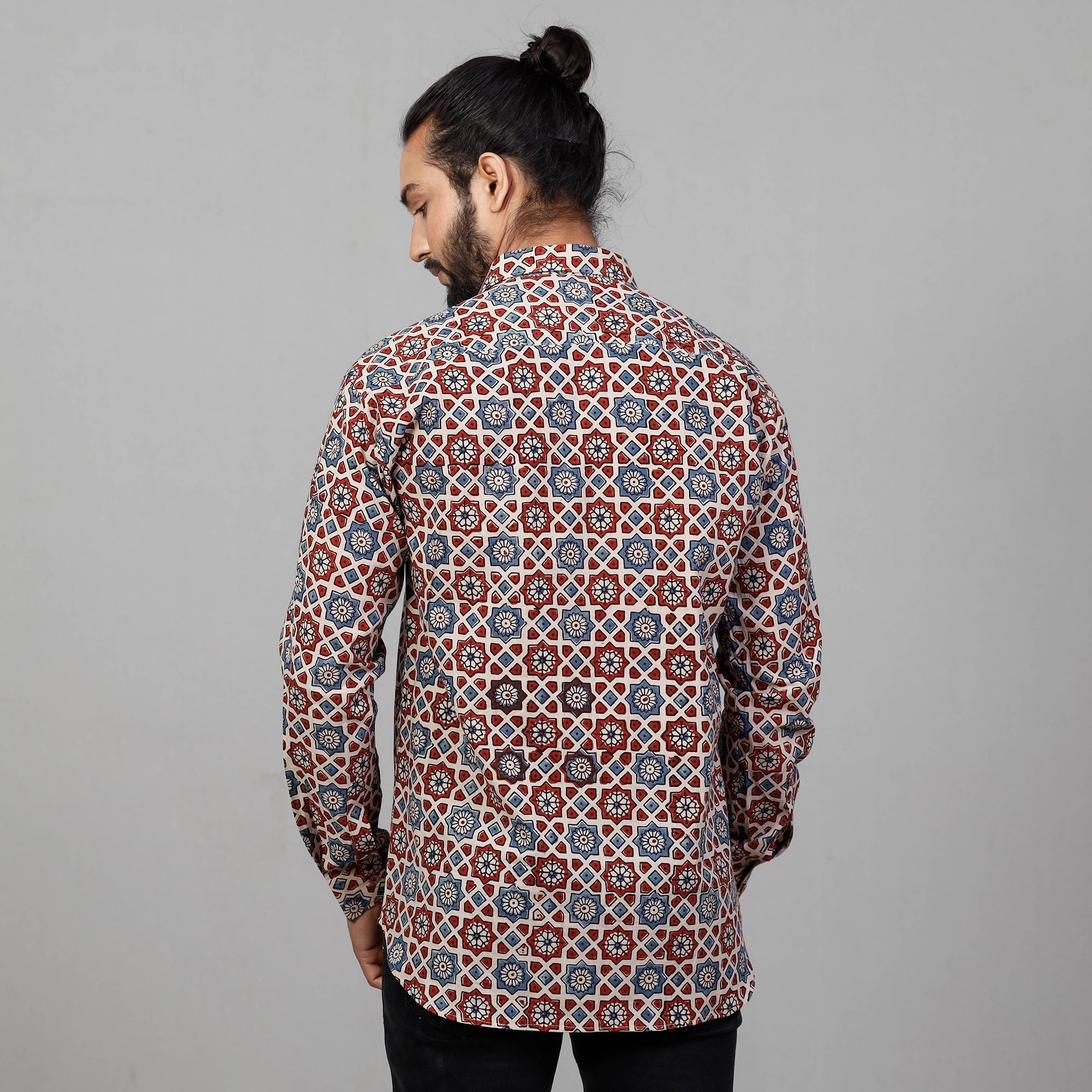  Ajrakh Block Printing Cotton Men Full Sleeve Shirt 