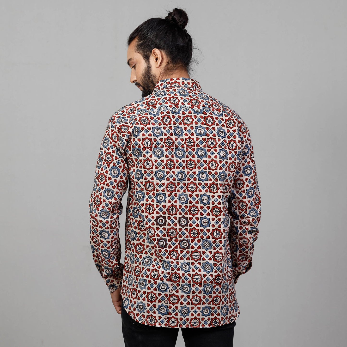  Ajrakh Block Printing Cotton Men Full Sleeve Shirt 