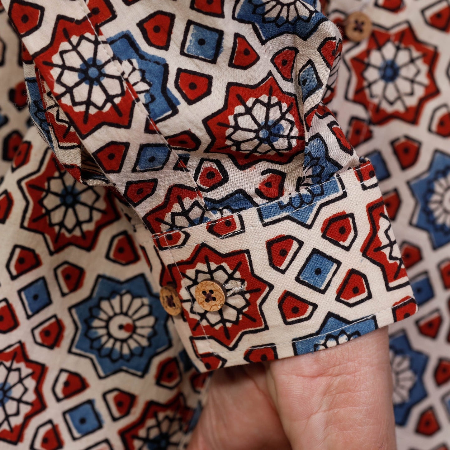  Ajrakh Block Printing Cotton Men Full Sleeve Shirt 