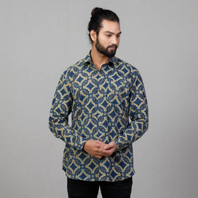  Ajrakh Block Printed Cotton Men Full Sleeve Shirt 