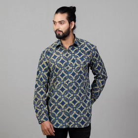  Ajrakh Block Printed Cotton Men Full Sleeve Shirt 