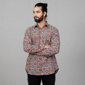  Ajrakh Block Printing Cotton Men Full Sleeve Shirt 