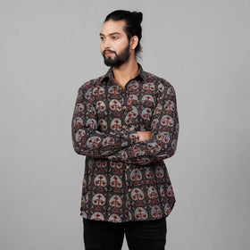 Ajrakh Block Printed Cotton Men Full Sleeve Shirt