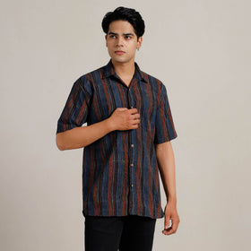  Ajrakh Block Printed Cotton Men Half Sleeve Shirt 01 
