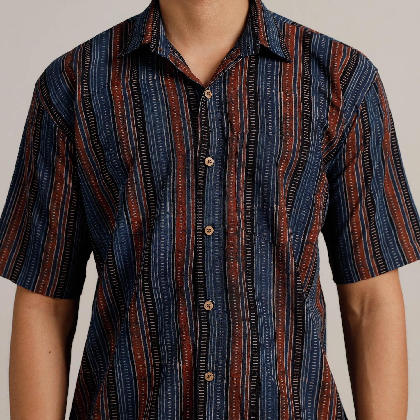  Ajrakh Block Printed Cotton Men Half Sleeve Shirt 01 
