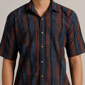  Ajrakh Block Printed Cotton Men Half Sleeve Shirt 01 
