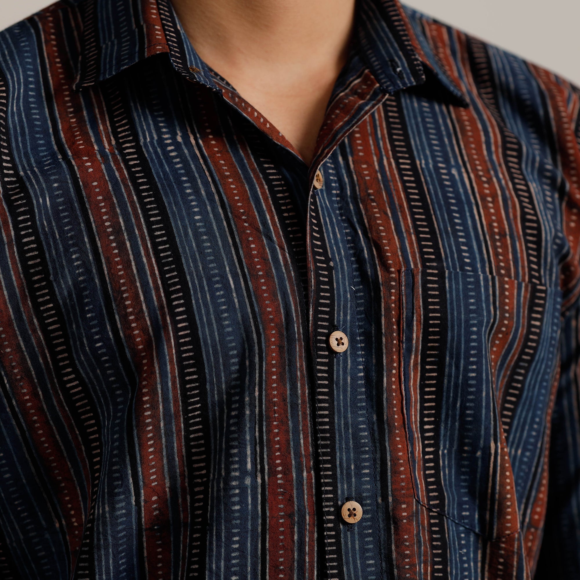  Ajrakh Block Printed Cotton Men Half Sleeve Shirt 01 