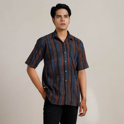  Ajrakh Block Printed Cotton Men Half Sleeve Shirt 01 