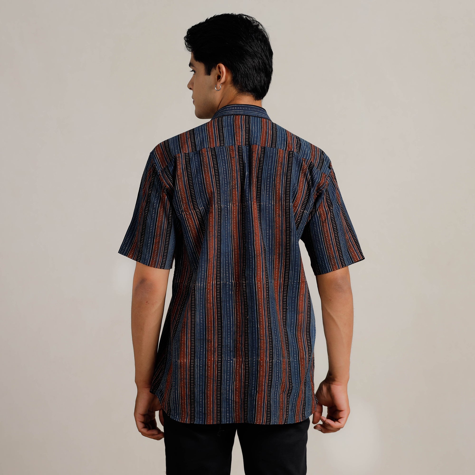  Ajrakh Block Printed Cotton Men Half Sleeve Shirt 01 
