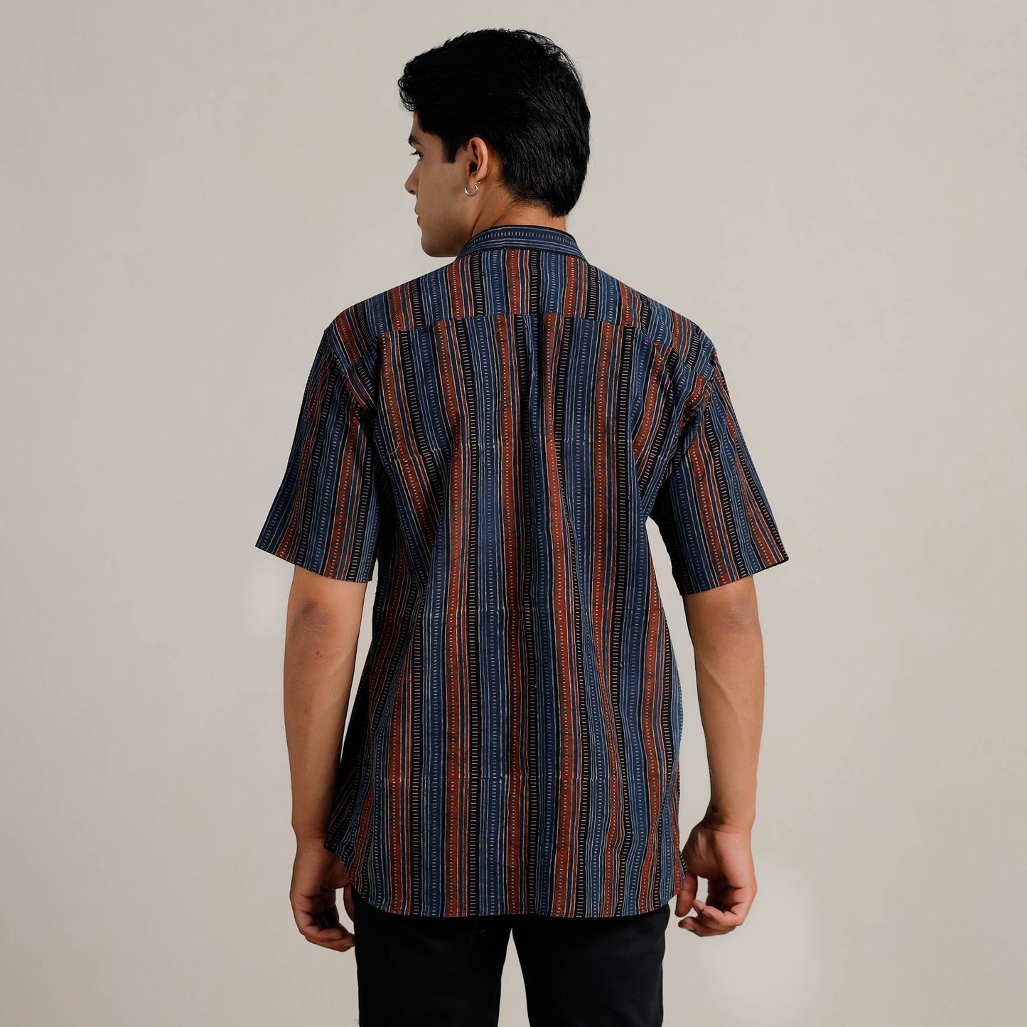  Ajrakh Block Printed Cotton Men Half Sleeve Shirt 01 