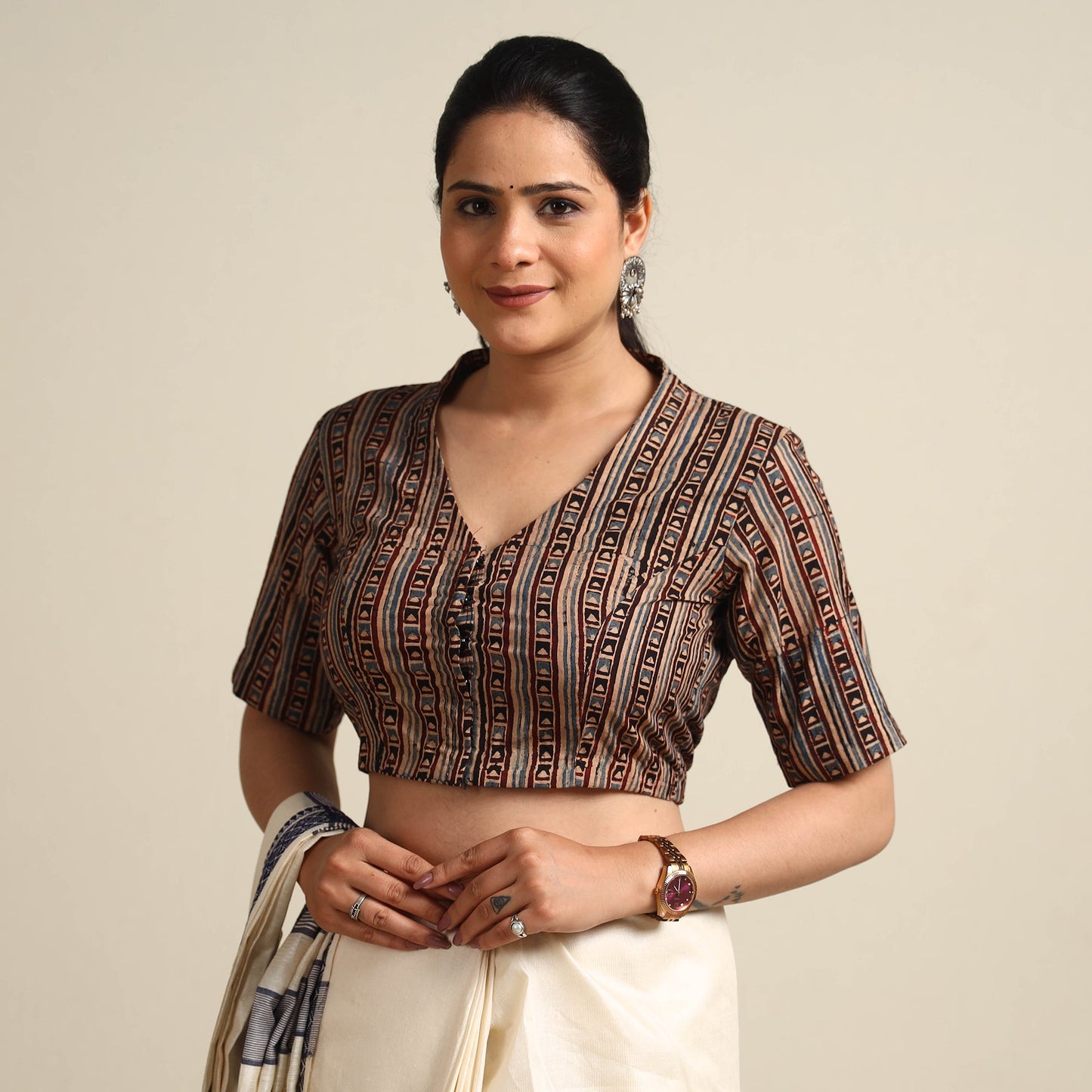 Buy Ajrakh Block Printed Cotton Stitched Blouse Online at iTokri.com