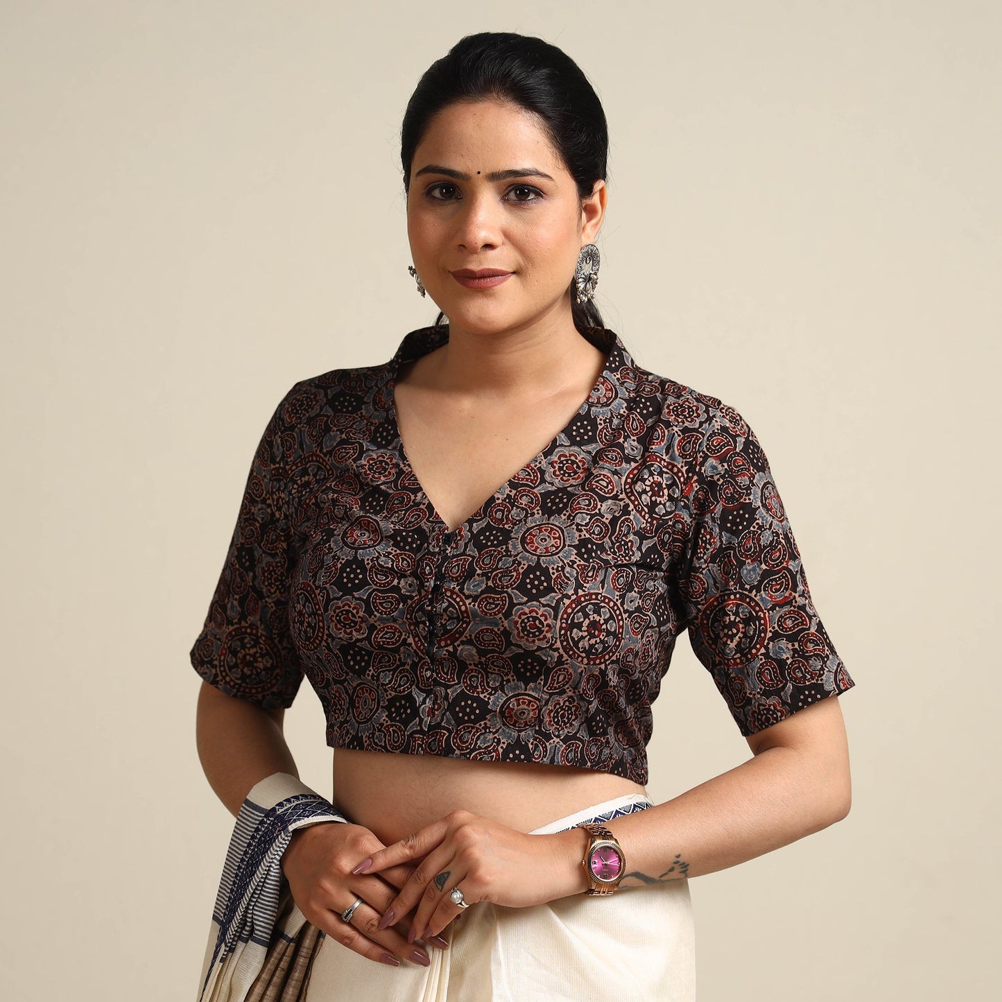 Buy Ajrakh Block Printed Cotton Stitched Blouse Online at iTokri.com