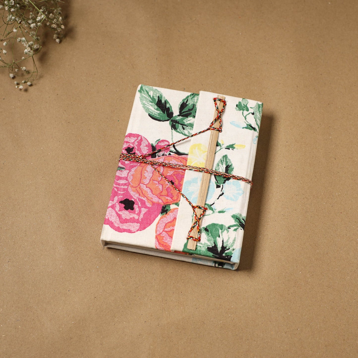Printed fabric cover handmade paper notebook with thread
