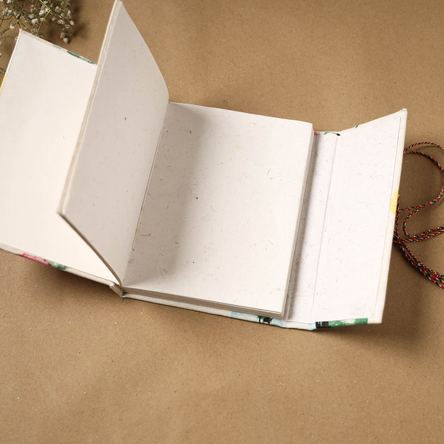 Printed fabric cover handmade paper notebook with thread