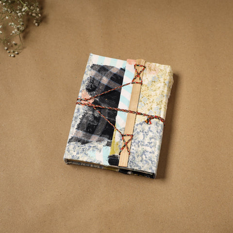 Printed fabric cover handmade paper notebook with thread