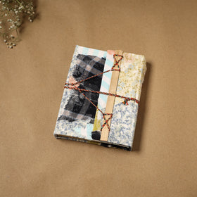 Printed fabric cover handmade paper notebook with thread
