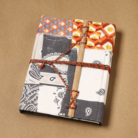 Printed fabric cover handmade paper notebook with thread