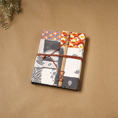 Printed fabric cover handmade paper notebook with thread