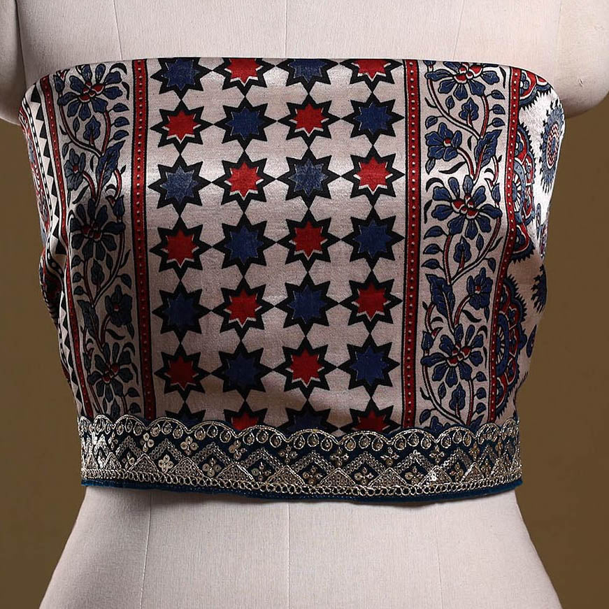 Printed modal silk blouse piece with lace work 22