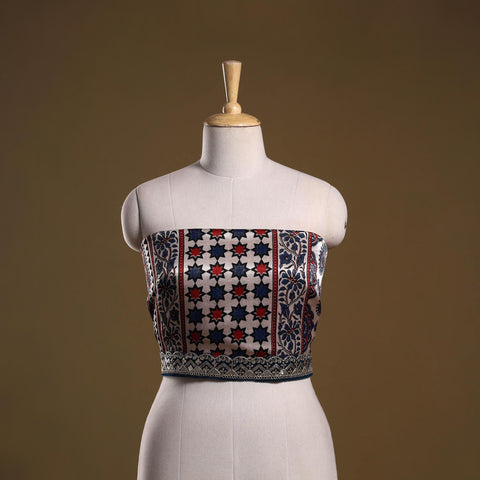 Printed modal silk blouse piece with lace work 22