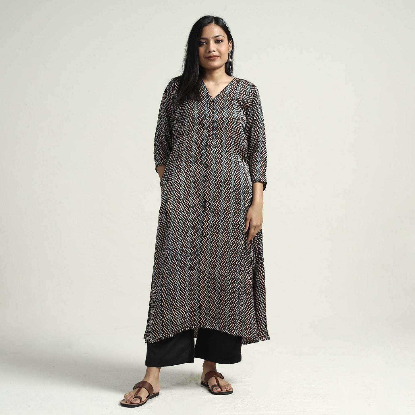  Ajrakh Block Printed Modal Silk Kurta with Palazzo Set 